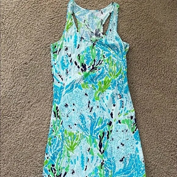 ✨Like New Lilly Pulitzer Cordon Racerback Dress Let's Cha Cha Spa Blue Size XS - Picture 3 of 12